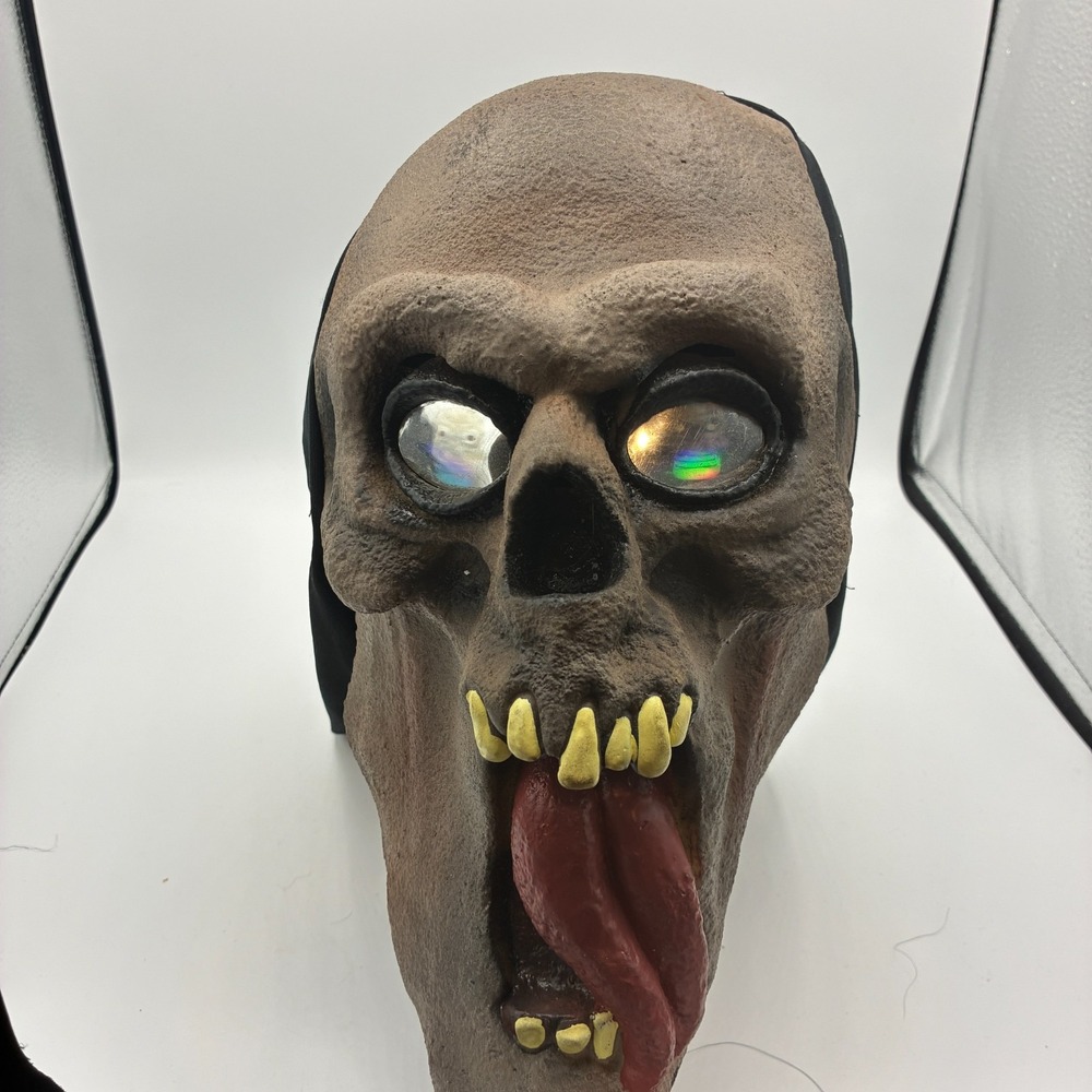 Vintage 1995 Paper Magic Skull Mask Hood Holographic Eyes Tongue Latex